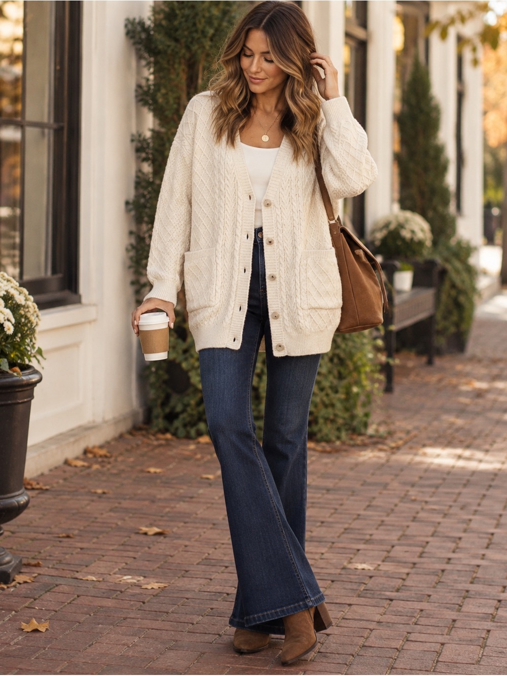 As Revival Cream Cable Knit Oversized Cardigan Sweater Small Coastal Grandma